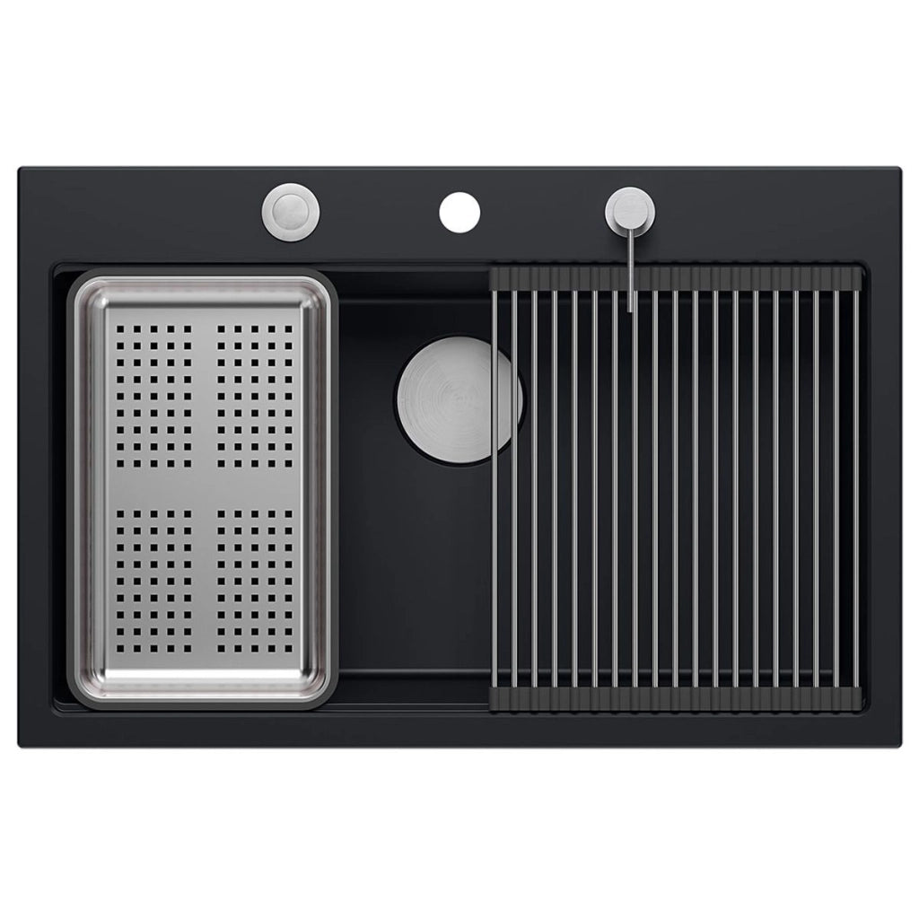 Lavello In Granito Marc 110 Workstation Black Tappo acciaio