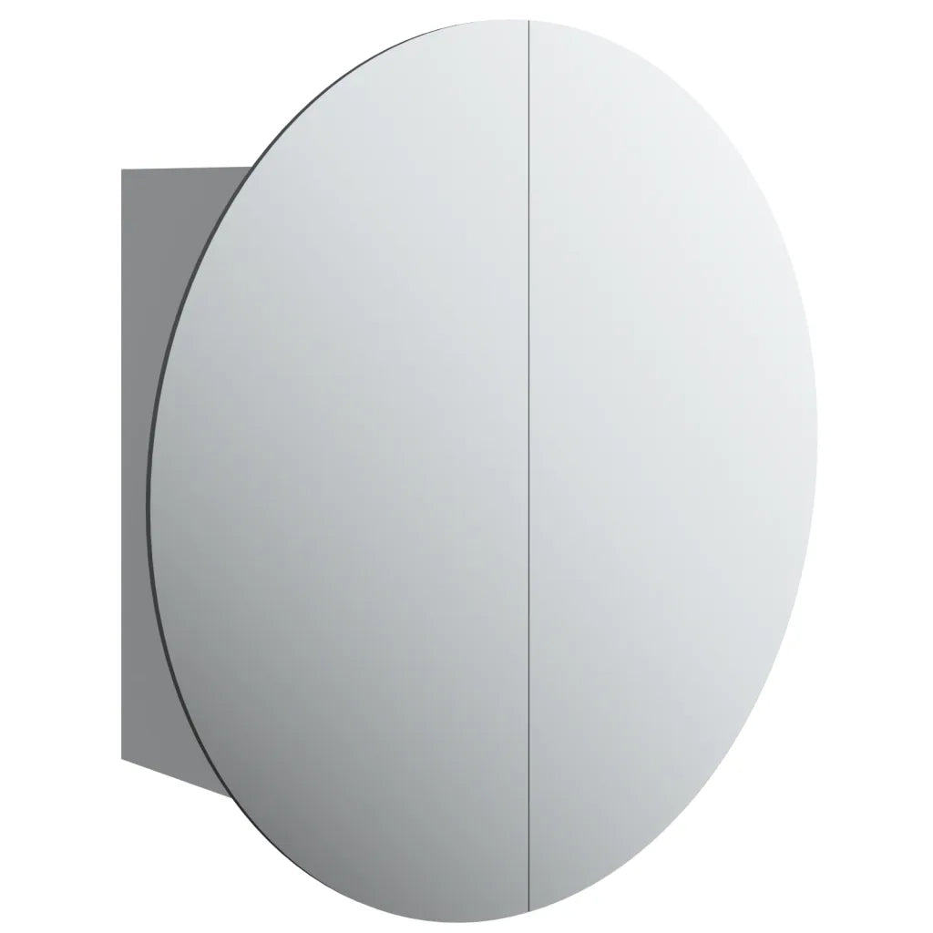 Armadio da Bagno con Specchio Rotondo e LED-Mobiletto a specchio Grigio 47x47x17,5cm