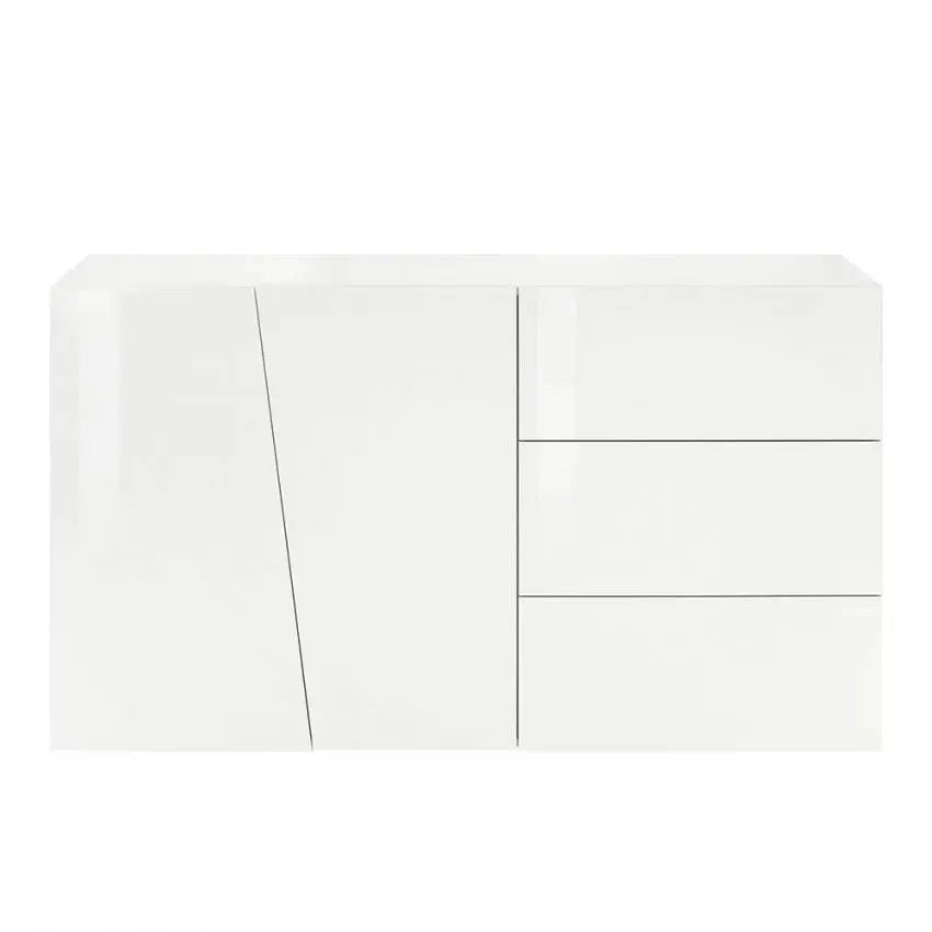 Credenza moderna VEGA con 2 ante battenti e 3 cassetti, bianco lucido 140