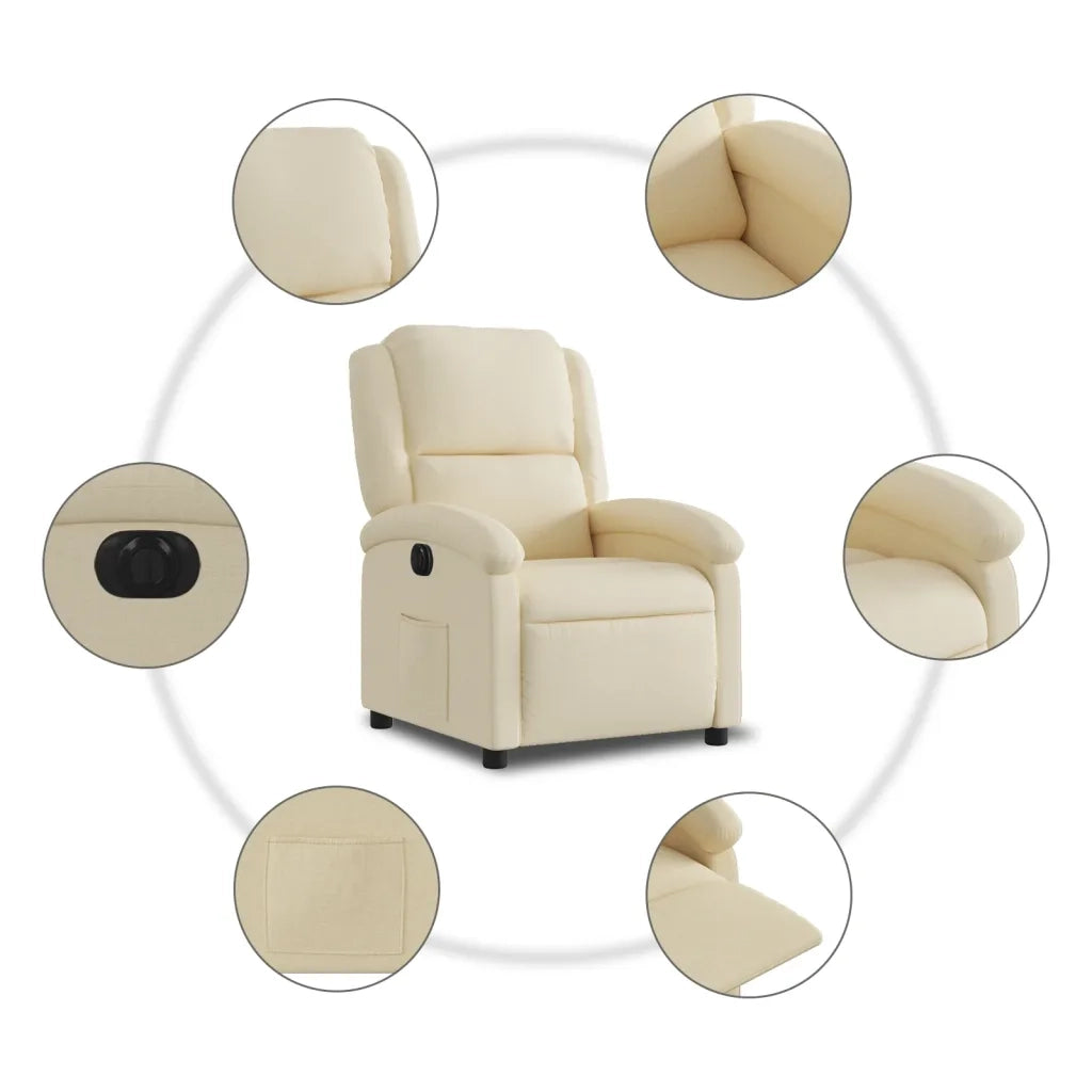 Poltrona Elettrica Reclinabile-Divano Sedia Crema in Tessuto 935109