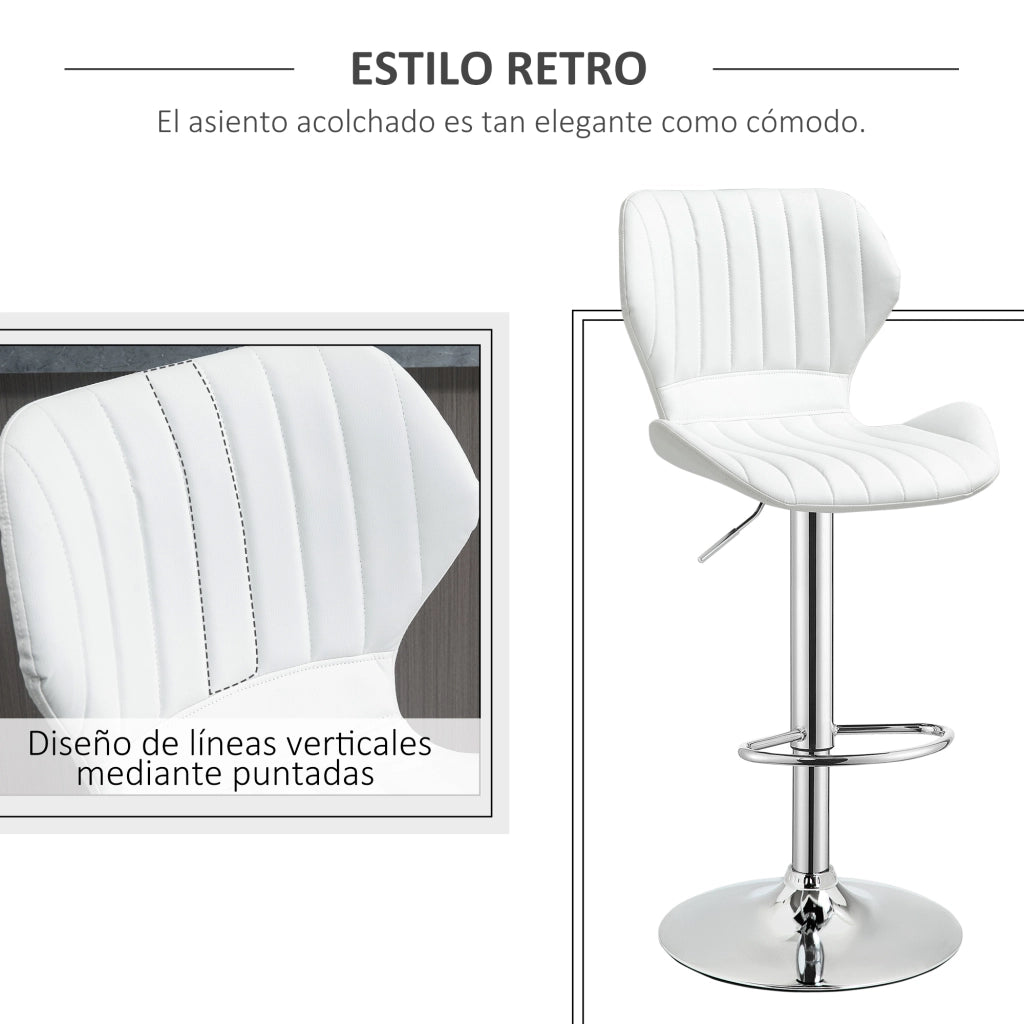 Set 2 Sgabelli Alti Girevoli ¨C Xylo ¨C Schienale Ecopelle Bianco Struttura Metallo 47x51,5x92-114cm
