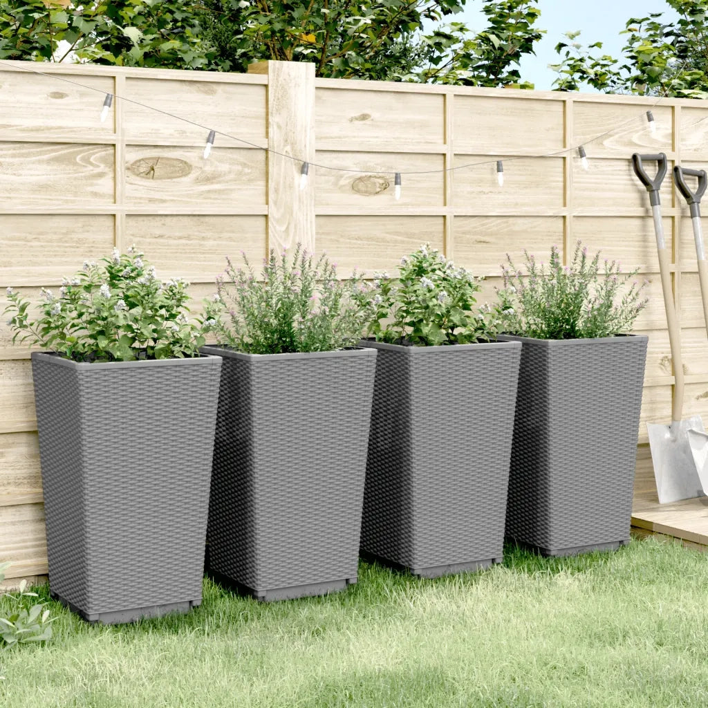 Fioriere | Cassetta per fiori | Vaso da Giardino 4 pz Grigio Chiaro 32,5x32,5x57 cm in PP