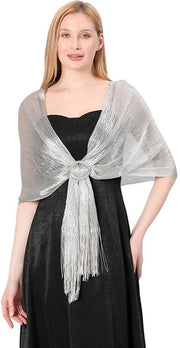 Sfida in argento per capelli, scialle piatto/scialle per sposa, damigella d'onore, gala, festa, abito da sposa o abito con fermaglio (45 x 160 cm)