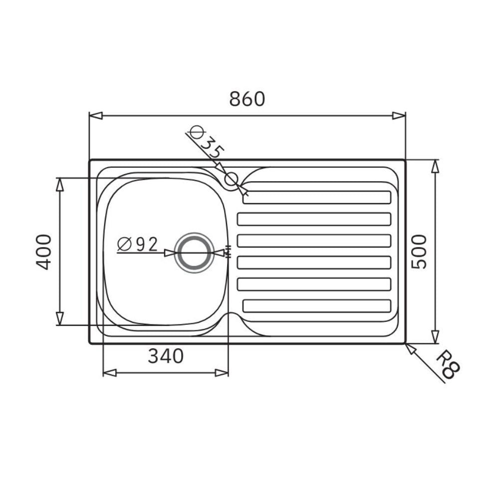 Lavello da incasso Adriatico861 monostampo 1 vasca e gocciolatoio destro inox