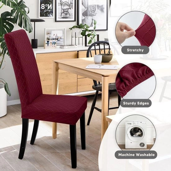 Hoezen per sedile 4 pezzi, estensibili, universali, moderni, da tavolo, lavabili, per sala da pranzo, per sedili, per sala da pranzo, per divano, per hotel, per decorazione di festa (4 pezzi, rosso vino)