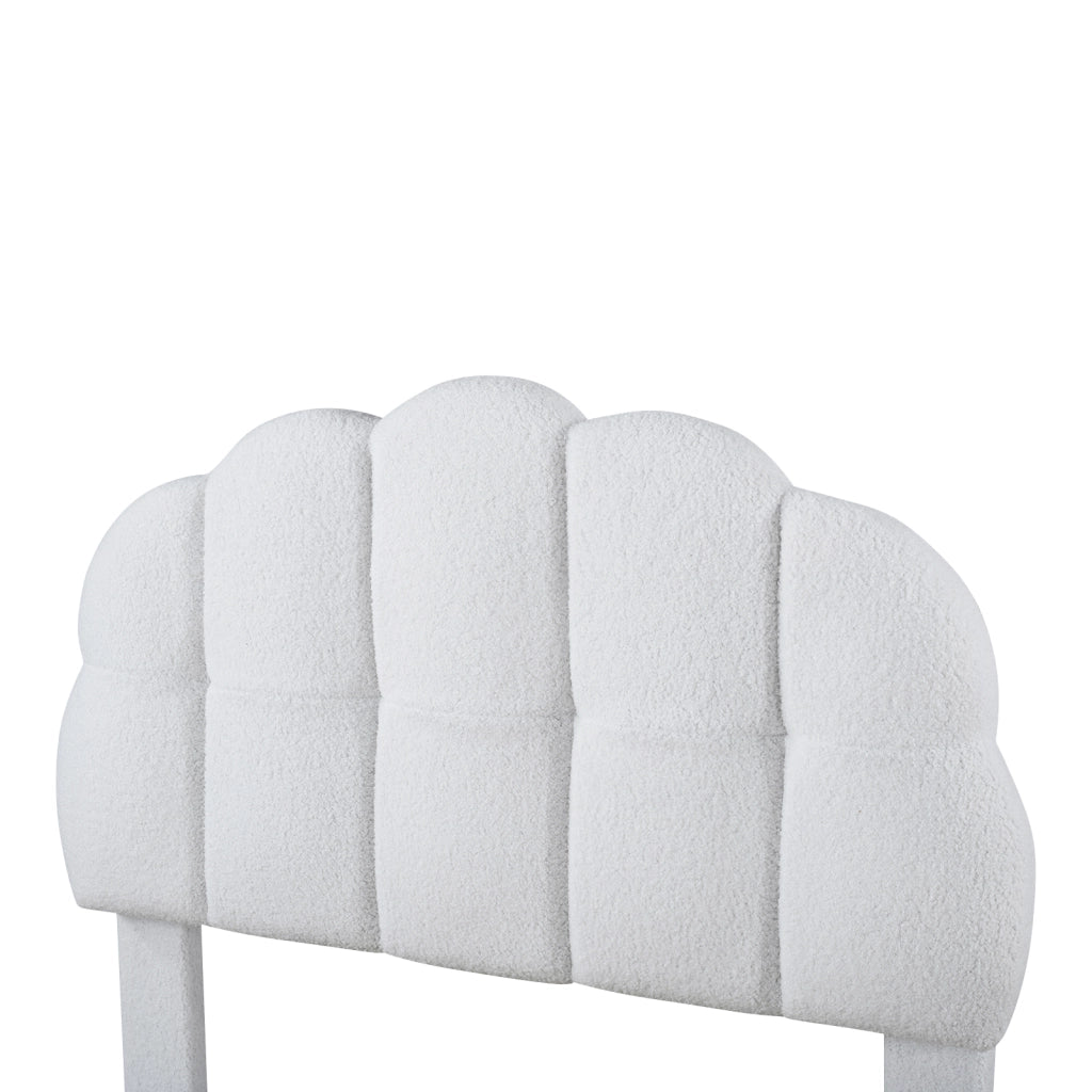 Letto per Bambini Letto Singolo 90×200 cm con Testiera Regolabile e Tessuto Bouclé; senza Materasso; Bianco