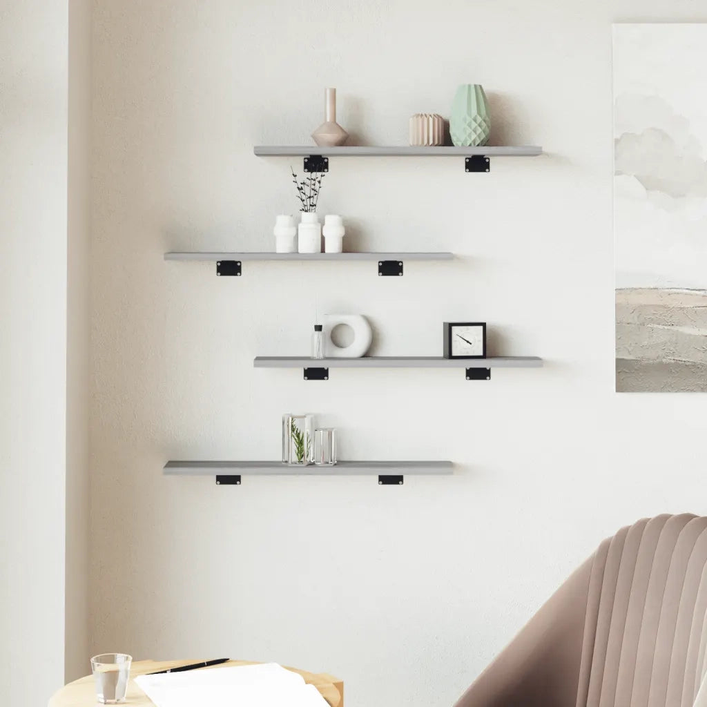 Mensole Parete 4pz Grigio Sonoma 60x10x1,5cm Legno Multistrato 838227
