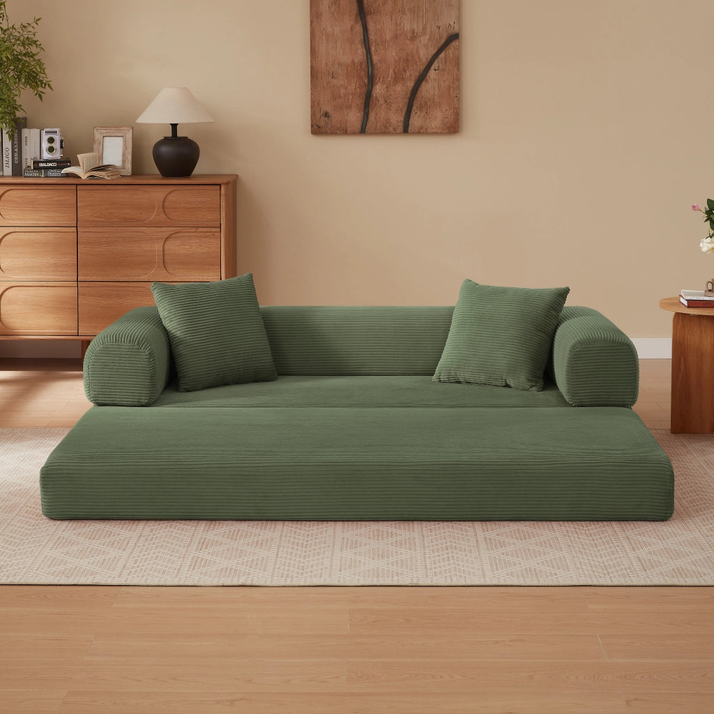 Divano letto modulare convertibile con imbottitura in schiuma e rivestimento in velluto verde 41 × 41 × 99 cm