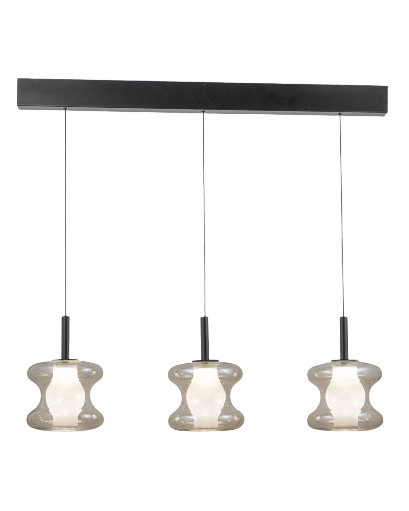 Lampada a Sospensione LED Frua 3x7W 2550lm CCT Dimmerabile a step, Vetro Borosilicato e Metallo - Colore Cognac, IP20, Classe 1, Ø180mm