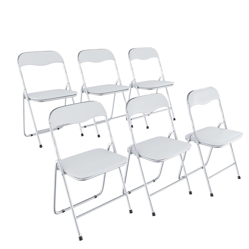 Set da 6 Sedia Pieghevole Slim Opaca in Metallo Sedie Salvaspazio per Ufficio Casa Campeggio Salotto Cucina In Ecopelle con Comoda Seduta Imbottita 78 x 44 x 44 cm Bianco