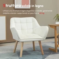 Poltrona Design Scandinava in Legno ed Effetto Velluto Crema, per Soggiorno o Ufficio, 67x61.5x71cm