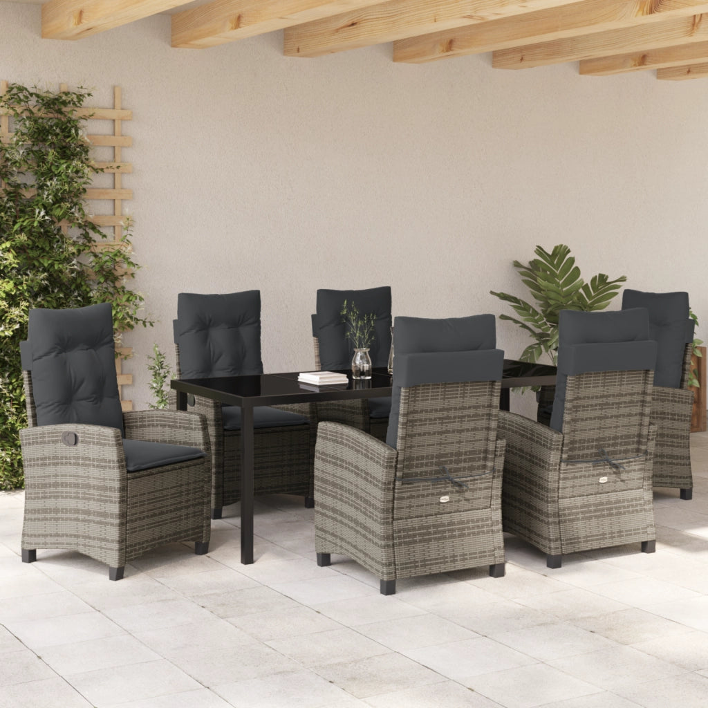 Set da Pranzo da Giardino 7 Pezzi con Cuscini Grigio Polyrattan