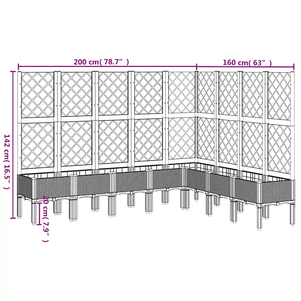 Fioriera | Cassetta per fiori | Vaso Giardino con Traliccio Grigio Blu 200x160x142 cm PP