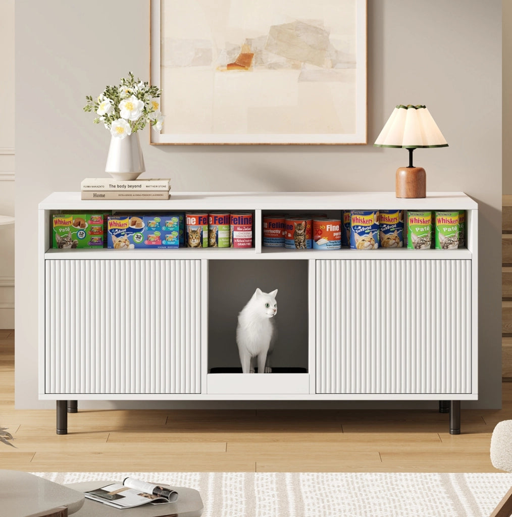 Mobile lettiera con 2 ante e tappetino, bianco 120x50x66 cm