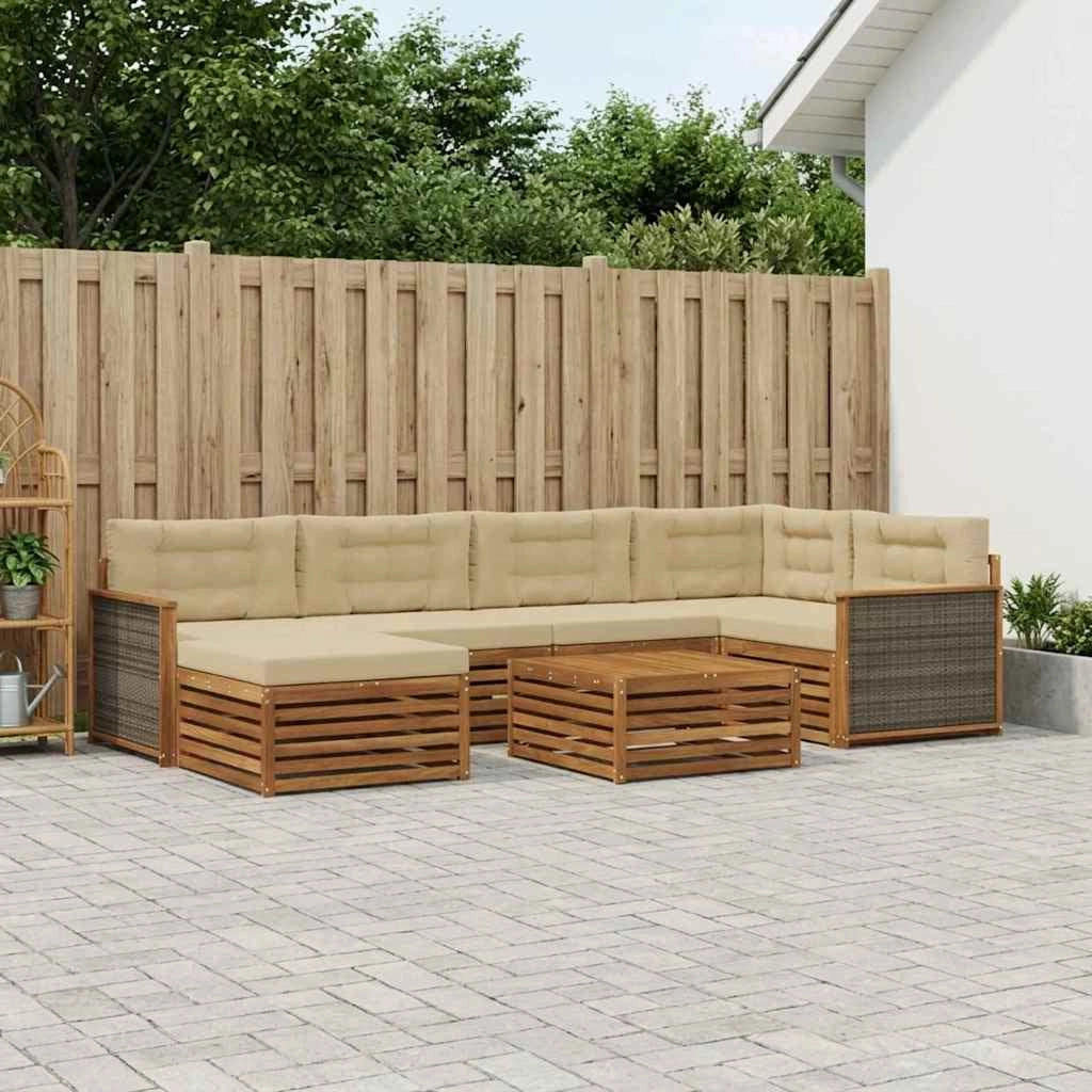 Set di divani da esterno 7 pz Naturale e Beige 3383591