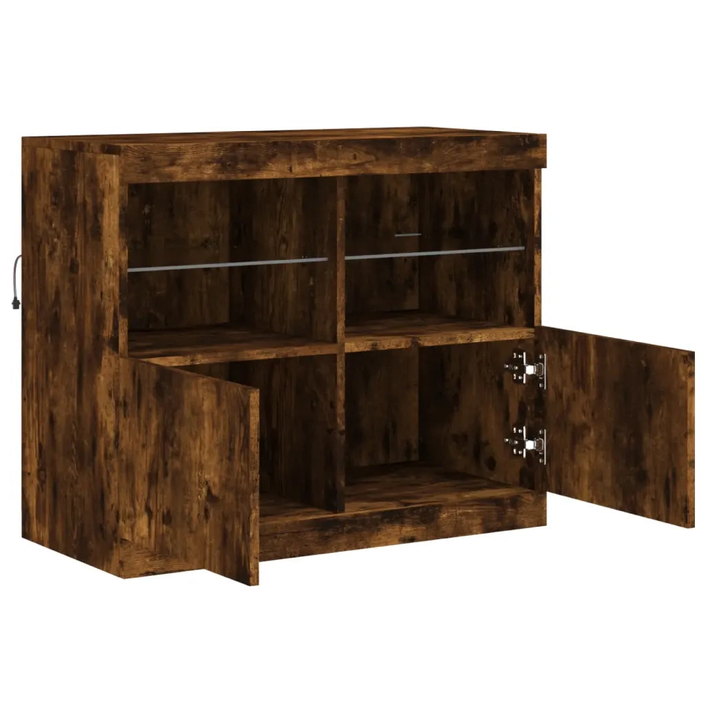 Credenza con Luci LED-Buffet-Armadio da cucina Rovere Fumo 81x37x67 cm