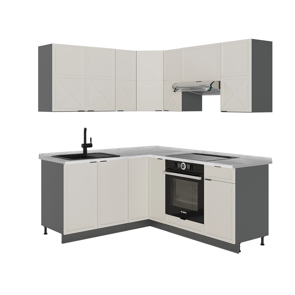Vicco Cucina angolare completa Grigio/beige/antracite 160 x 190 cm , PL Marmo