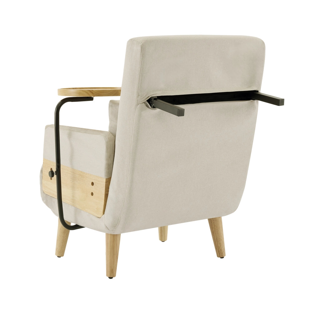 Poltrona letto trasformabile 3 in 1 beige con schienale regolabile e ripiano girevole