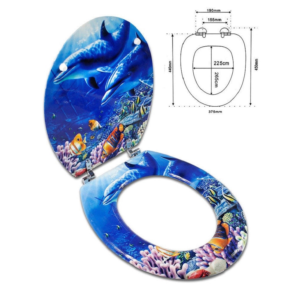 Trade Shop - Copriwater Universale Legno Mdf Stampa Cerniere Acciaio Wc Bagno Fondale Marino -        3,5