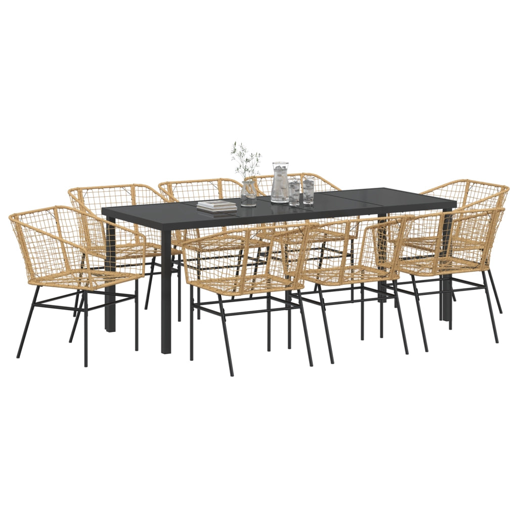 Set di 9 Pezzi per Pranzo da Giardino Marrone in Rattan Polietilene