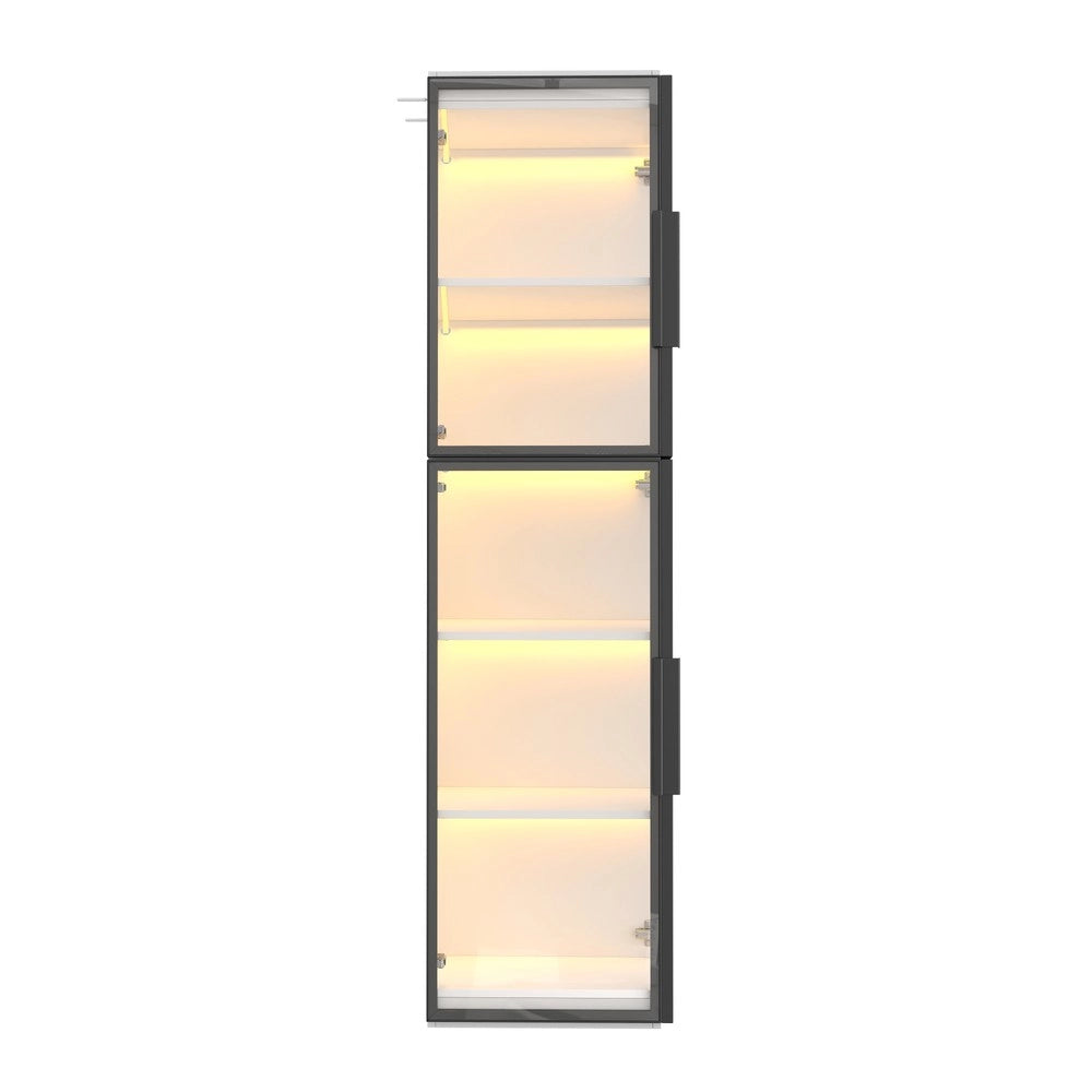 Vetrina alta e stretta con illuminazione LED - Zephmum - 170 cm, 5 ripiani, doppie porte in acrilico trasparente
