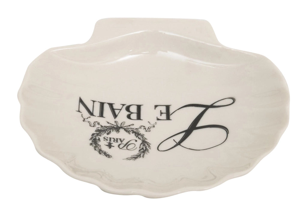 Biscottini Porta saponetta svuota tasche in porcellana bianca decorata "Le Bain Paris" L12xPR12xH2,5 cm