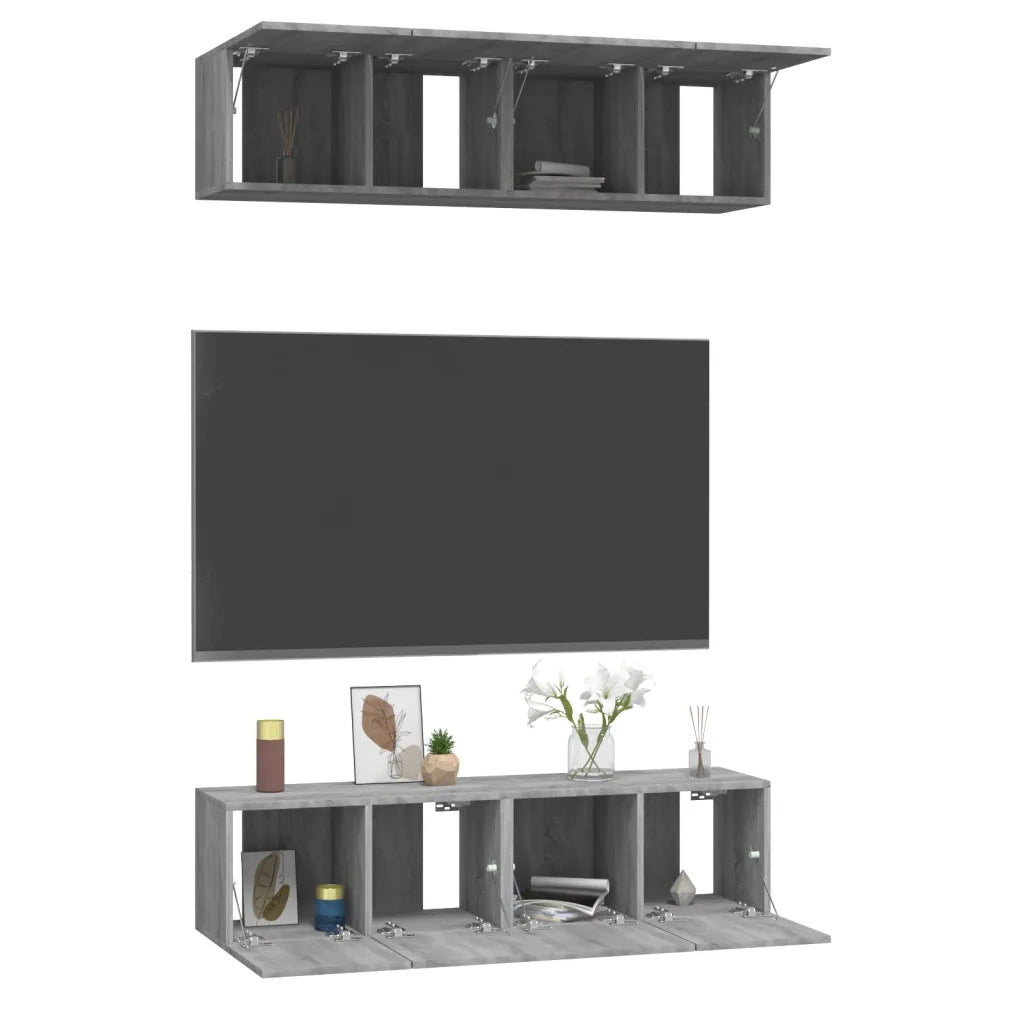 Mobili TV Parete 4pz | Armadietto TV | Mobile Porta TV Grigio Sonoma 60x30x30cm Legno Multistrato