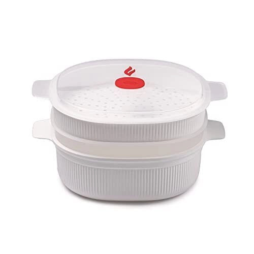 Snips 000851 TempoZero Vaporiera per Microonde 2 Vassoi 4 L senza BPA lavastoviglie safe colore Bianco