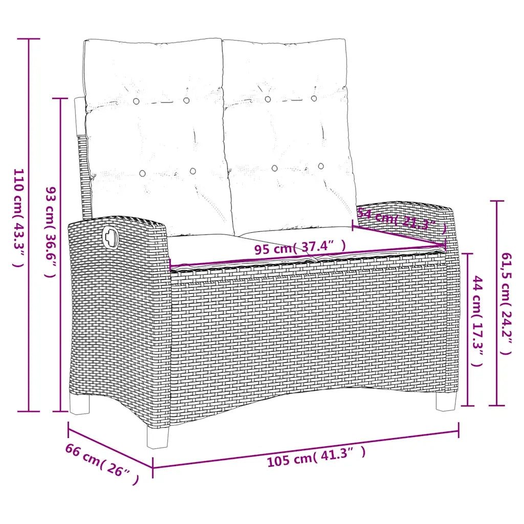 Set da Pranzo da Giardino 2 pz con Cuscini Nero in Polyrattan 3277382