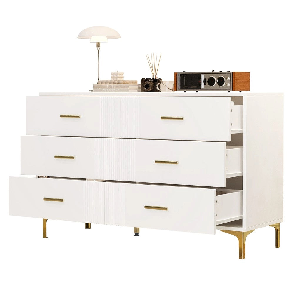 Cassettiera con 6 Cassetti e Ante ¨C MINIMAL ¨C Bianco, Soggiorno e Camera, 120x40x76 cm