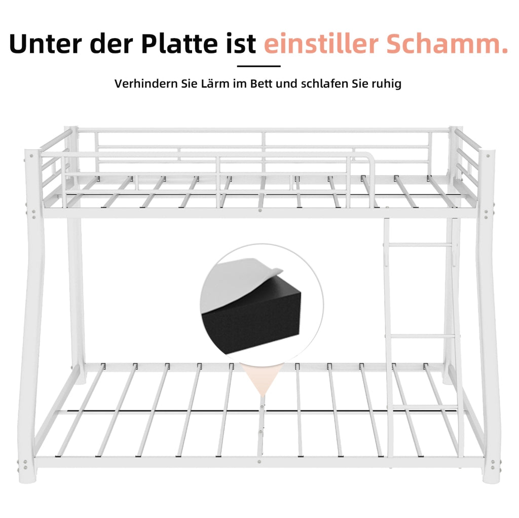 Letto a castello in metallo 90x190 / 140x190 cm con scala e sponde di sicurezza; bianco