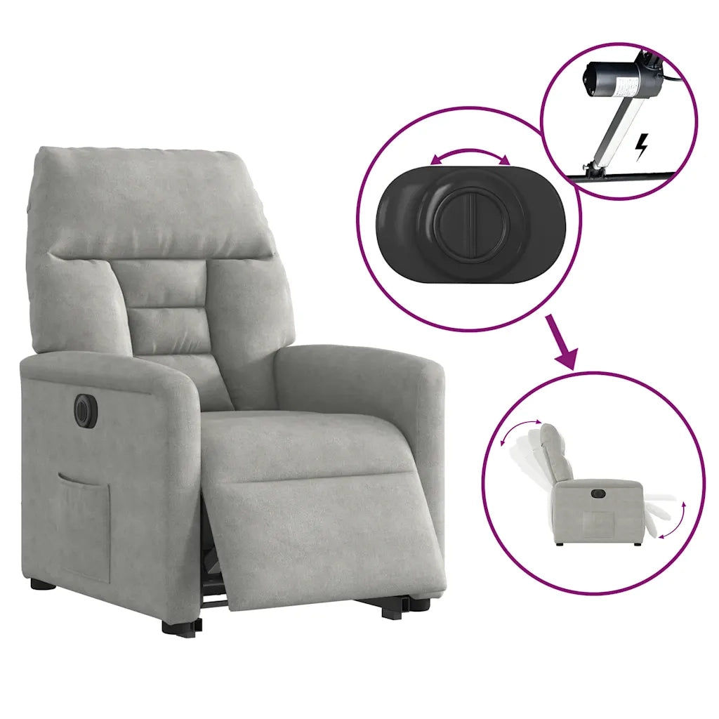 Poltrona a Rialzo Reclinante Elettrica Grigio Chiaro Microfibra 3303102