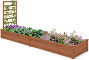 Fioriera da Esterno e Traliccio, Letto Rialzato in Legno per Fiori, Erbe, Verdure, Frutta e Viti Rampicanti, Aiuola Elevata da Giardino con Spalliera, 235CM x 63CM x 102CM (Marrone)