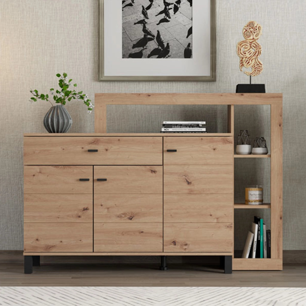 Madia Piriap, Credenza un Cassetto, 145x35x101h cm Marrone Rovere Nodi