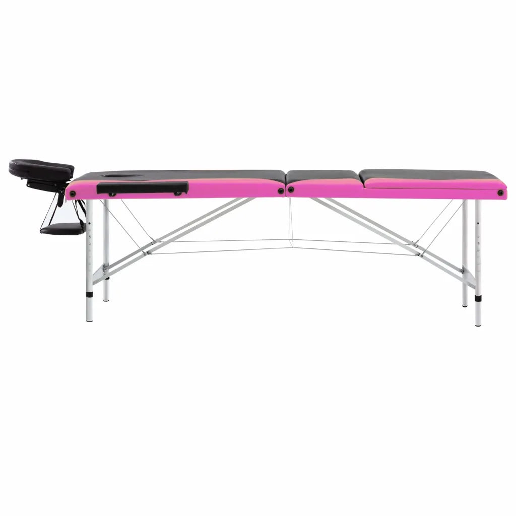 Lettino da Massaggio a 3 Sezioni in Alluminio Nero e Rosa cod mxl 21705