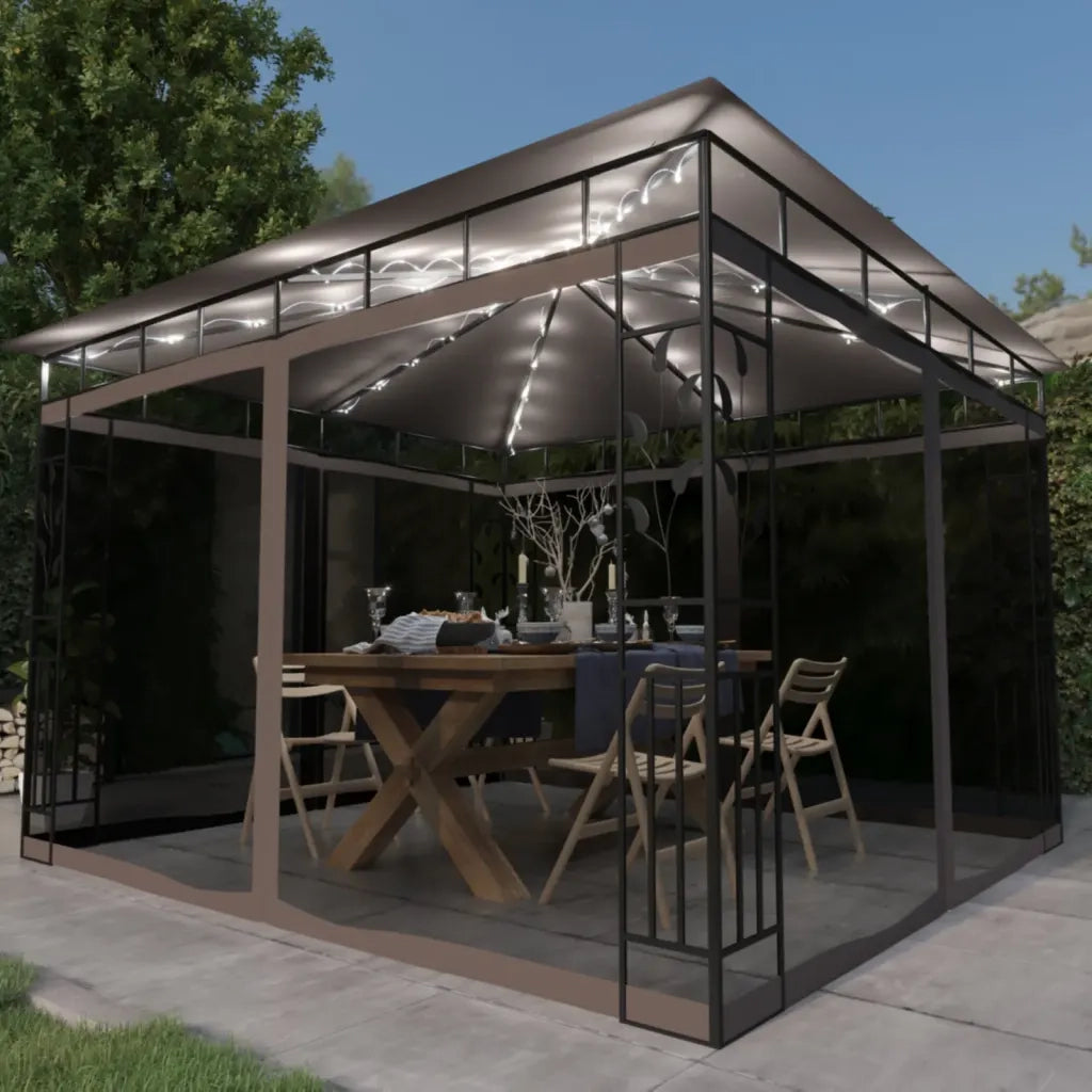 Gazebo | Pergolato con Zanzariera Luci LED 3x3x2,73 m Grigio Talpa