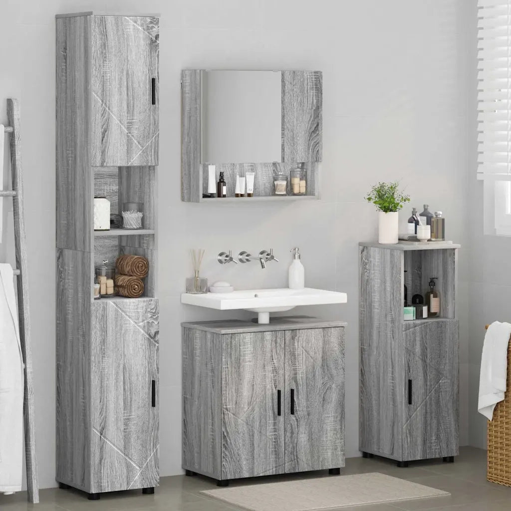 Set di mobili per il bagno con porta 4 pcs Grigio Sonoma 3392969