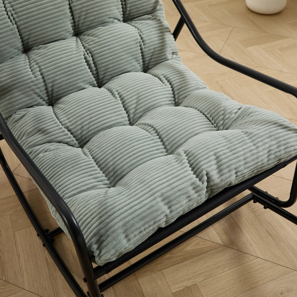 Sedia a Dondolo da Giardino Regolabile con Cuscino Spesso e Poggiapiedi Struttura in Acciaio Verde Chiaro 75 × 116 × 82 cm