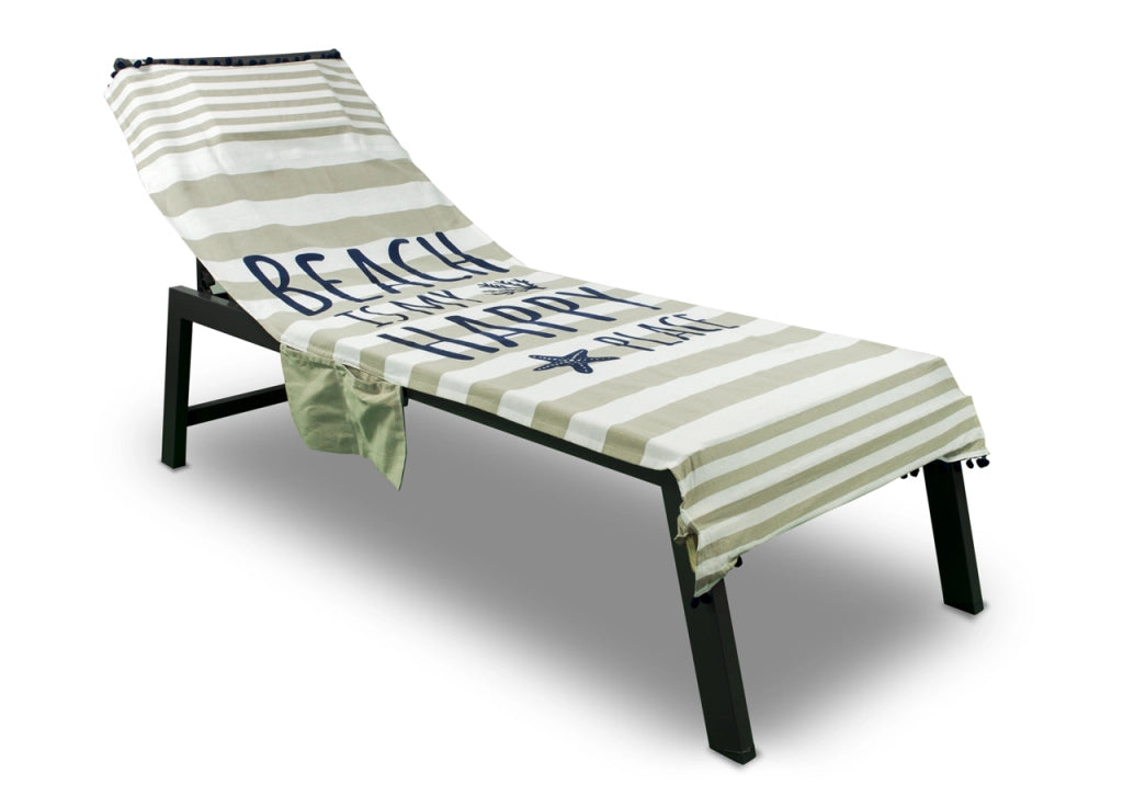 Telo Mare Lettino Spiaggia Piscina Con Cuscino E Tasche Happy Place Beige