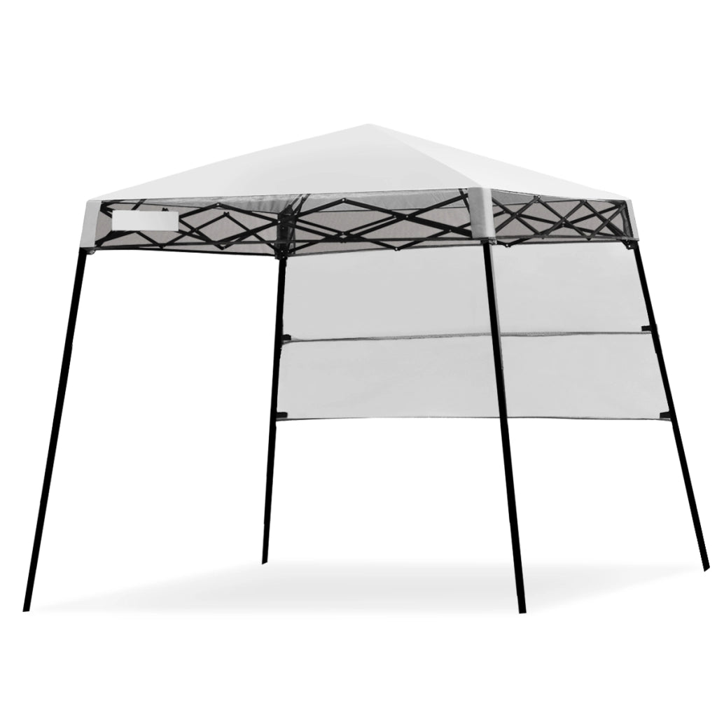 Tenda a baldacchino portatile e leggero con borsa per campeggio, Gazebo da esterno con gambe inclinate Bianco-Gazebo