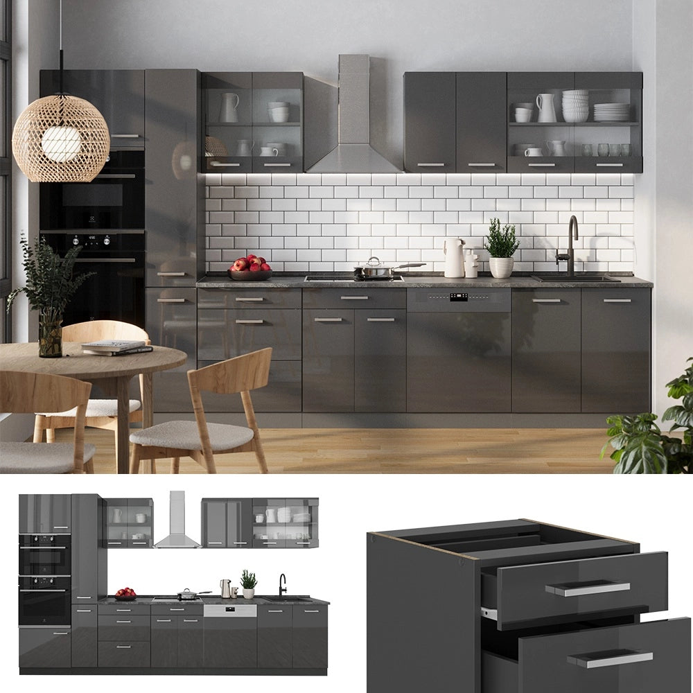 Vicco Cucina completa  Antracite lucido/antracite 350 cm , PL Rovere
