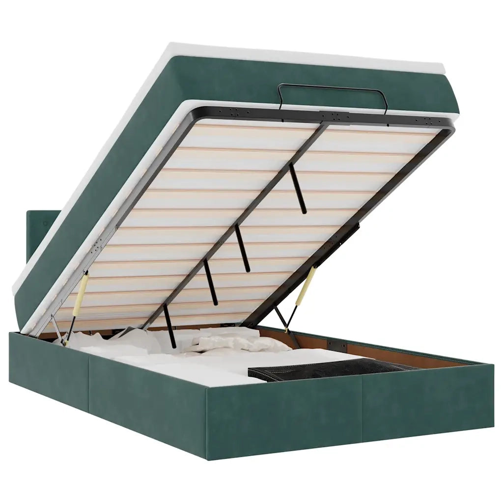 Pouf Letto con Materasso e LED Verde Scuro 120x190cm in Velluto 3312755
