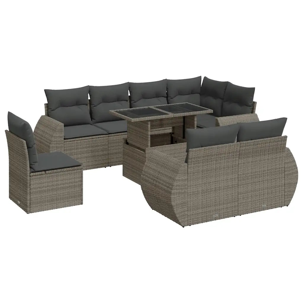 Set Divano da Giardino 9 pz con Cuscini Grigio in Polyrattan 3326661