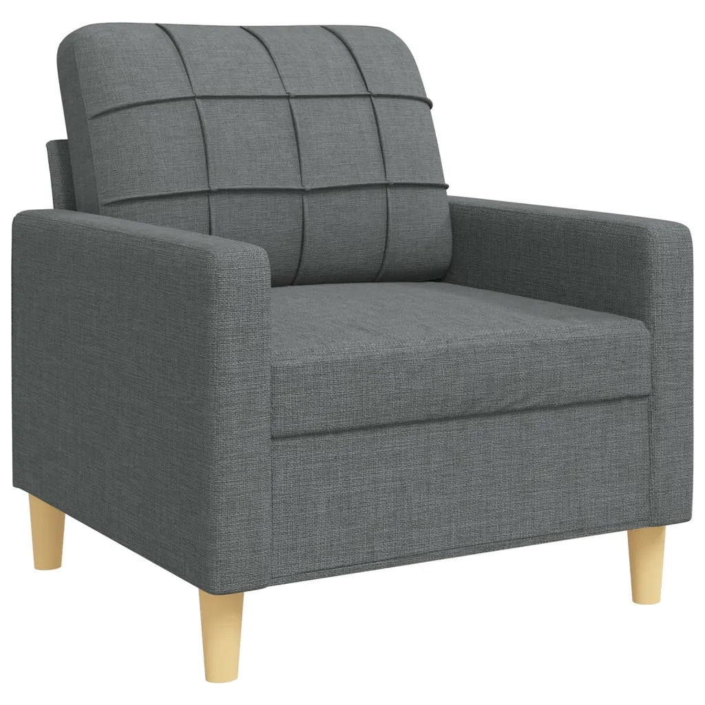 Set Divani 4 pz con Poggiapiedi e Cuscini Grigio Scuro Tessuto