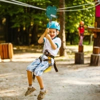 Teleferica per Bambini 6-10 Anni con Manico Antiscivolo, Corda Regolabile e Dispositivo di Protezione, Giallo