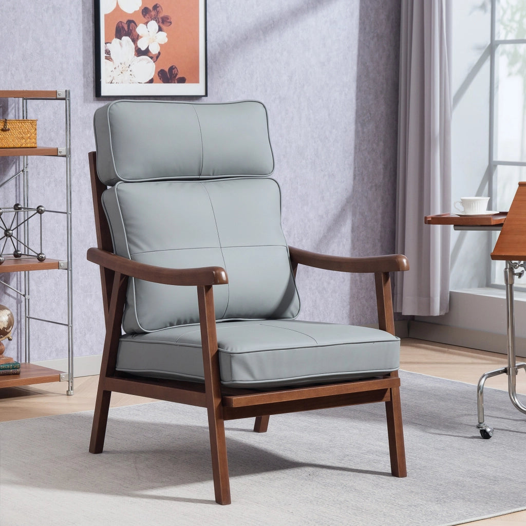 Poltrona in similpelle con braccioli in legno e cuscini imbottiti ¨C Zephmum ¨C Grigio e marrone