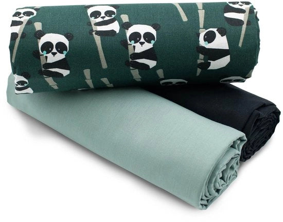 Set di tessuti in cotone 1,5m design + 2x selezione di tessuti a colori coordinati 100% cotone (Panda Set12)