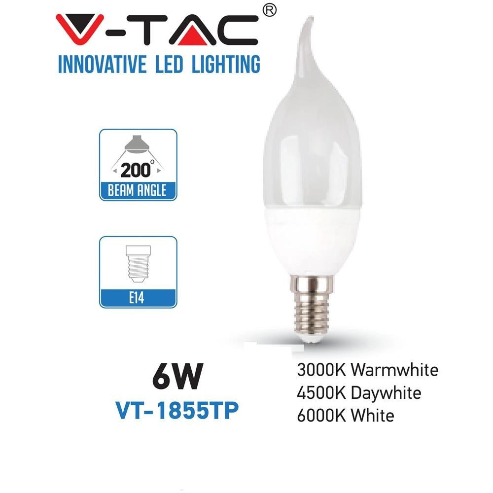 Trade Shop - Lampada Lampadina Led V-tac 6w 6 Watt Luce Freddo Fiamma Opaca Candela E14 -