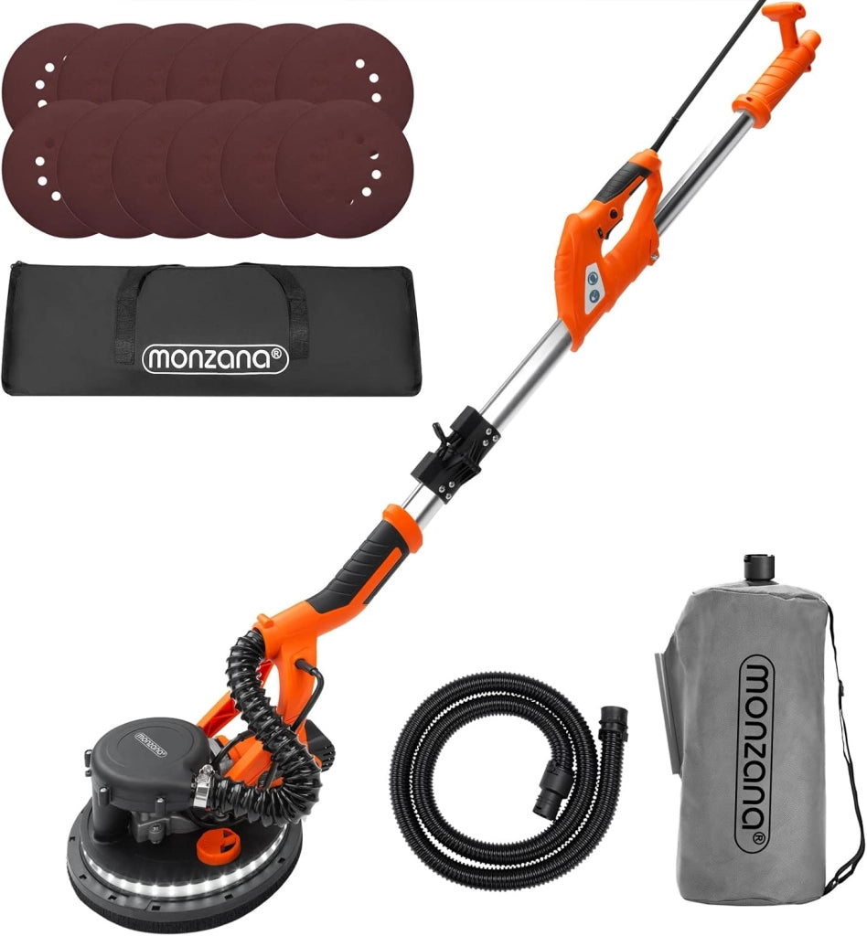 ® Levigatrice Muro 750Watt Telescopica Cartongesso Giraffa Levigatura Professionale Pareti 12 Dischi Abrasivi Carteggiatrice Soffitti Orbitale