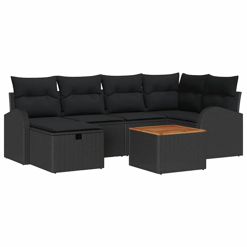 Set Divano da Giardino con cuscino 7 pcs Nero polyrattan